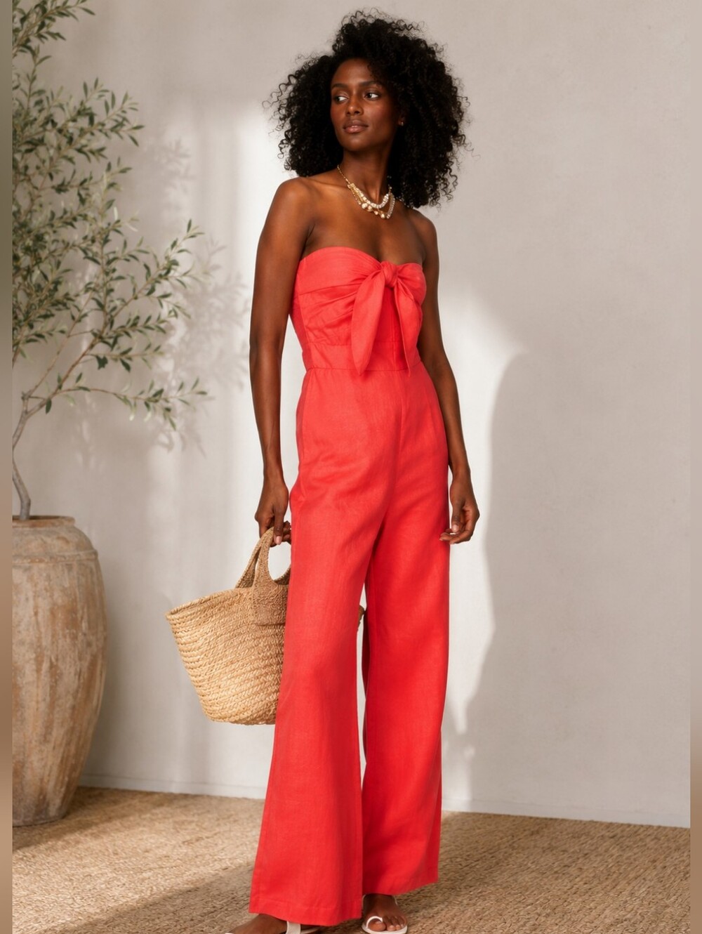 Derek Lam Collective Strapless Coral Linen Blend Jumpsuit Size 38 / XS